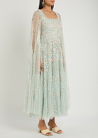 Needle & Thread Versailles Ditsy Floral-embroidered Tulle Gown Light Blue