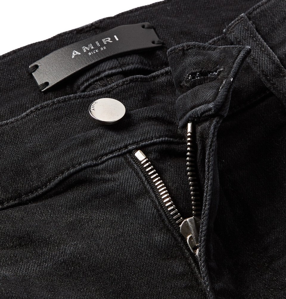 AMIRI - Broken Track Skinny-Fit Striped Distressed Stretch-Denim