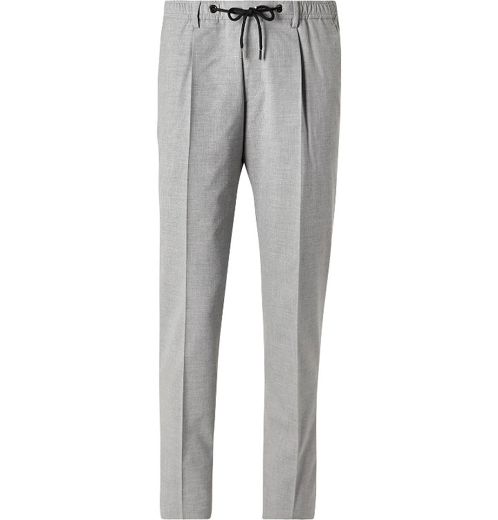Photo: Hugo Boss - Bardon Slim-Fit Tapered Melangé Woven Drawstring Suit Trousers - Gray