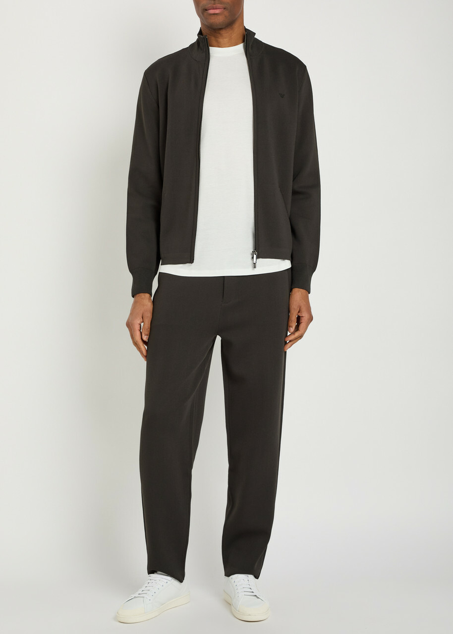 Emporio Armani Logo-embroidered Fine-knit Jumper Dark Grey