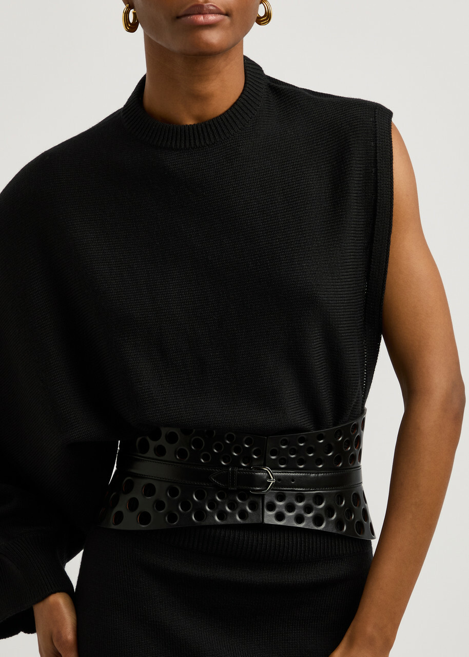 Alaïa Neo Bustier Laser-cut Leather Belt Black ALAÏA display picture 3