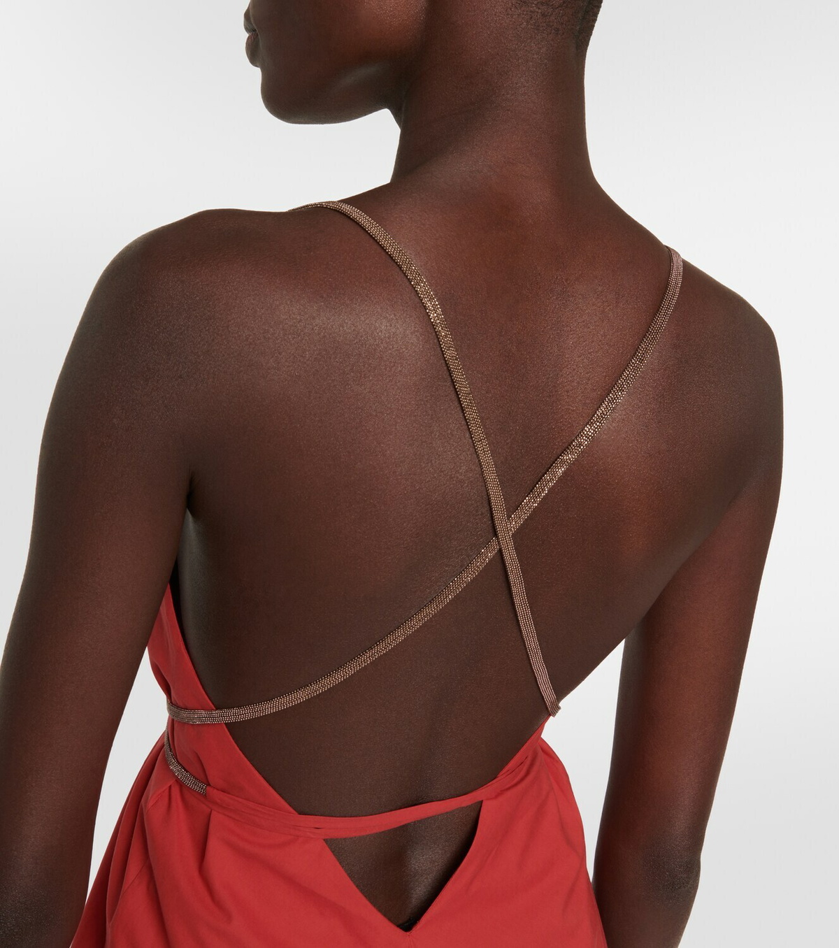 open lace back dress BRUNELLO CUCINELLI Pleated Dress with rope belt ORANGE