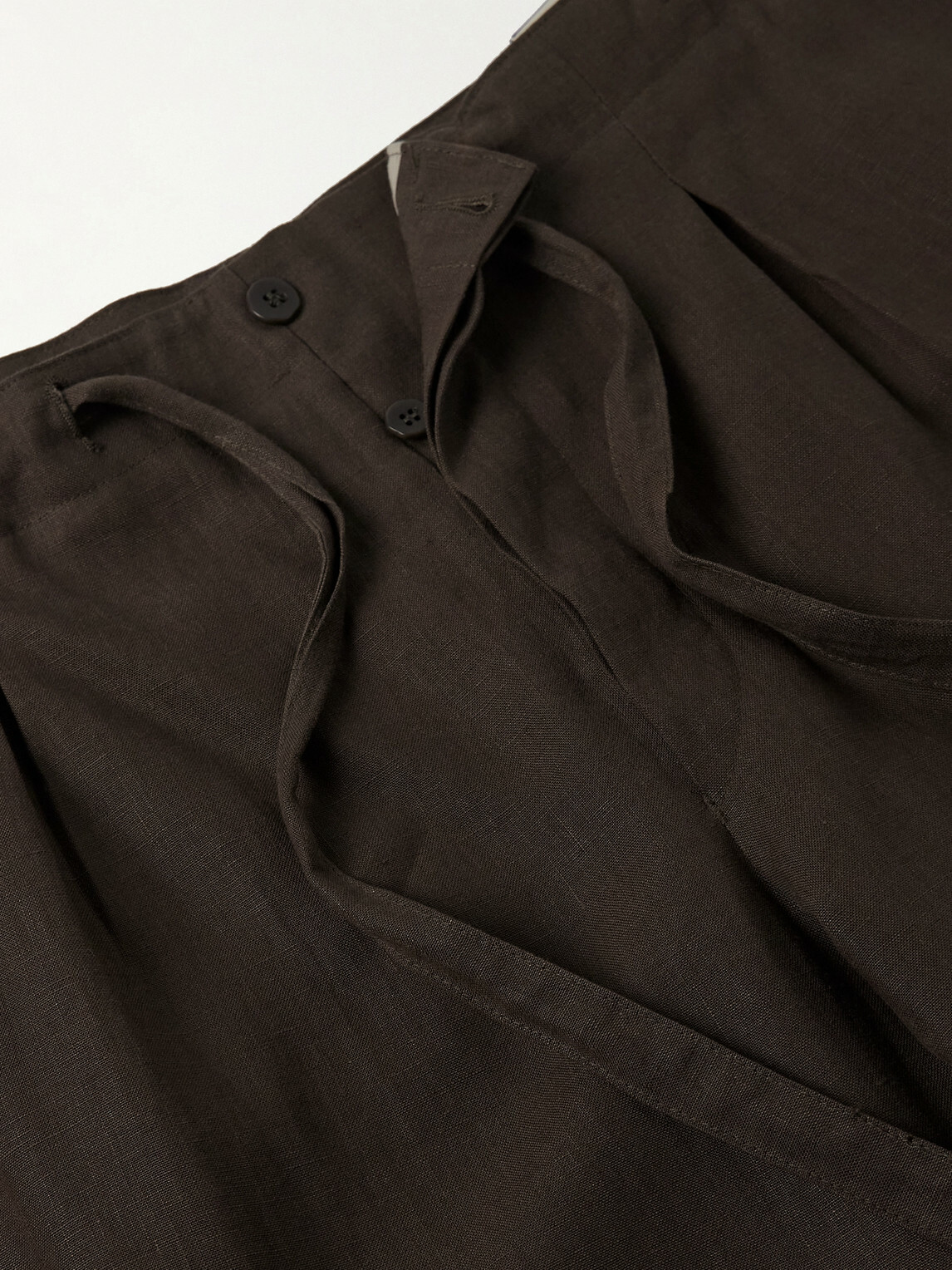 Stòffa - Straight-Leg Pleated Linen Drawstring Trousers - Brown