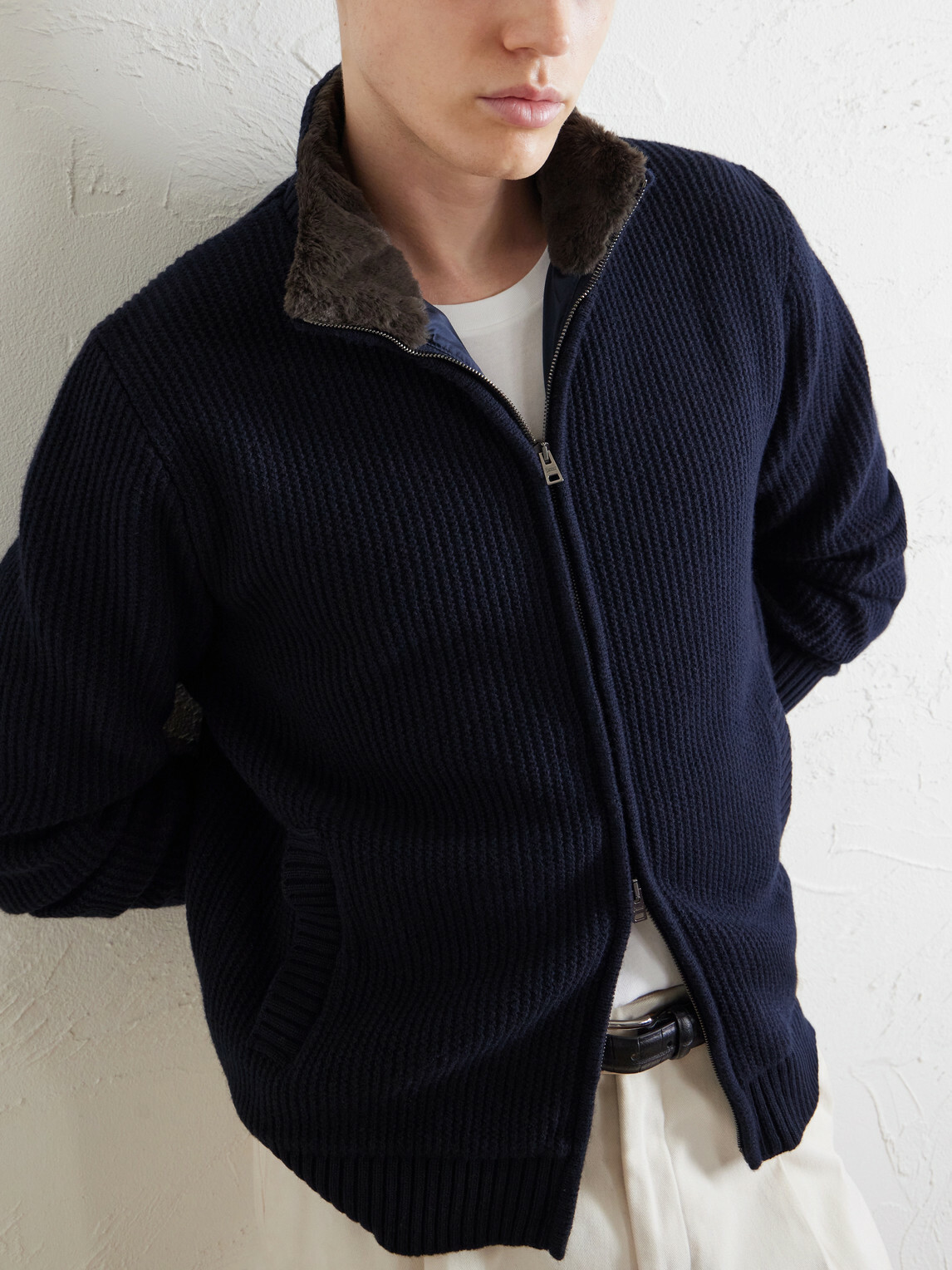 Herno - Wool Zip-Up Cardigan - Blue