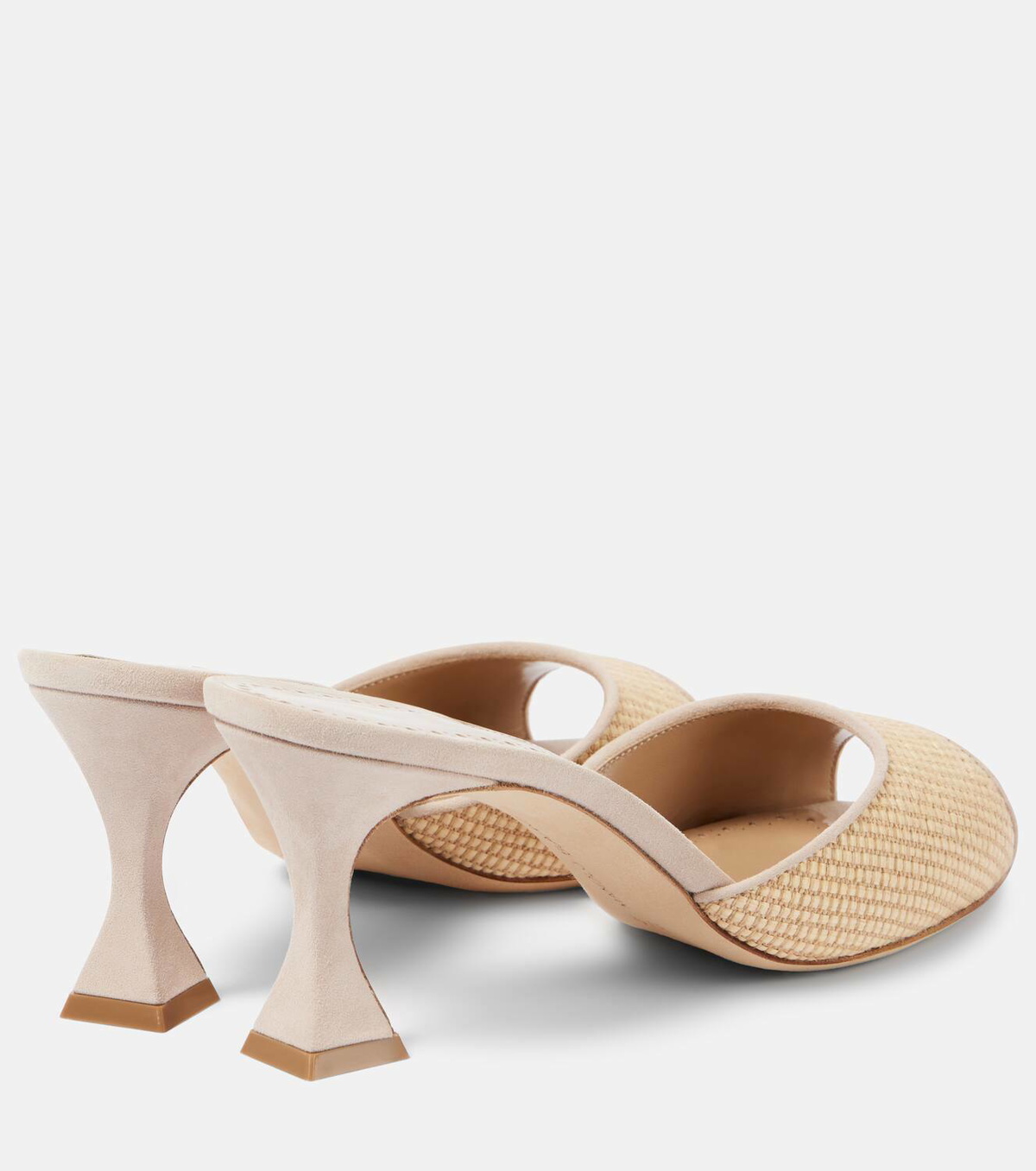 【Manolo Blahnik】『Jadara70』ラフィア ミュール レザートリム MANOLO BLAHNIK Jadara 70 leather-trimmed raffia mules | NET