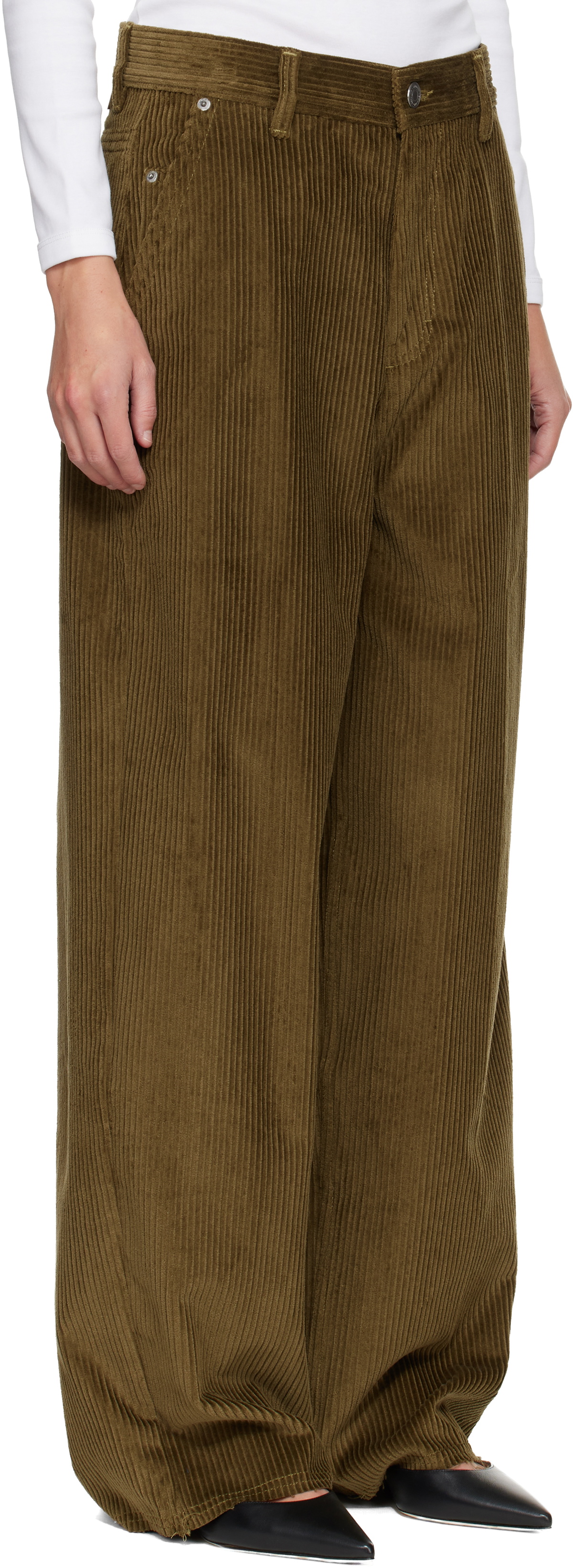 AMI Paris Khaki Cotton Large Fit Trousers