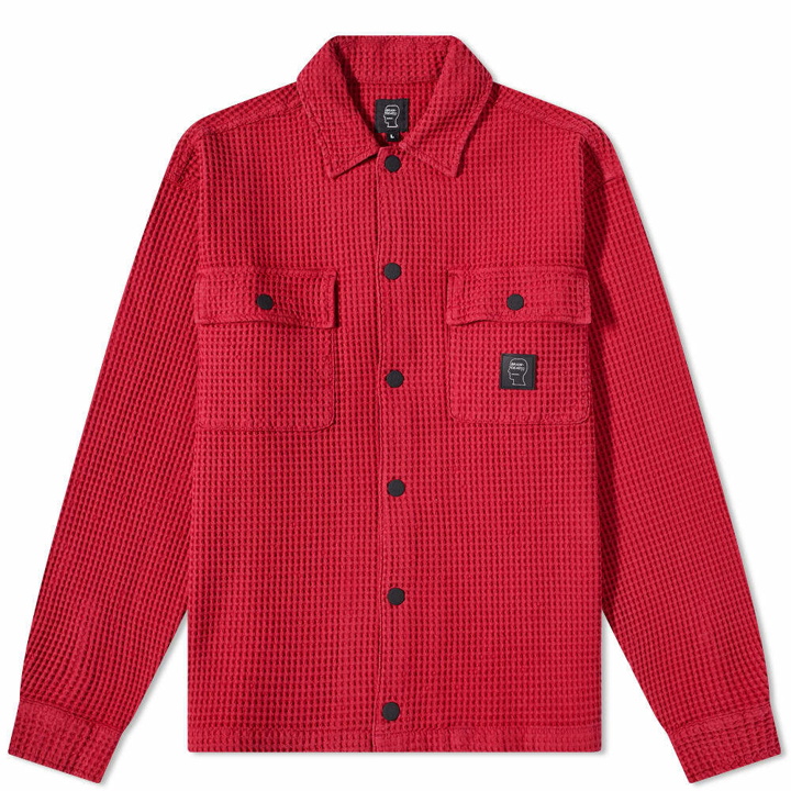 Photo: Brain Dead Men's Waffle Snap Front Overshirt in Berry