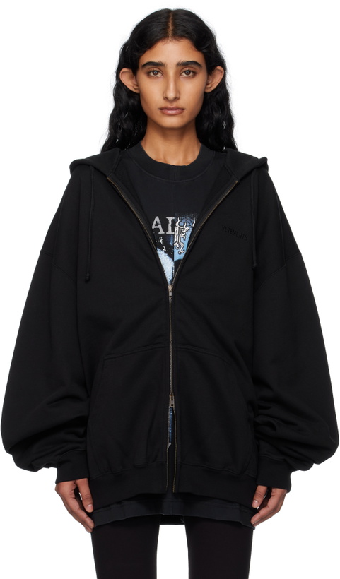 Photo: VETEMENTS Black Logo Oversized Zip-Up Hoodie