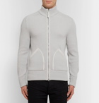 TOM FORD - Slim-Fit Suede-Trimmed Ribbed Cashmere Zip-Up Cardigan - Men - Light gray