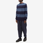 YMC Men's Suedehead Stripe Crew Knit in Navy-Blue