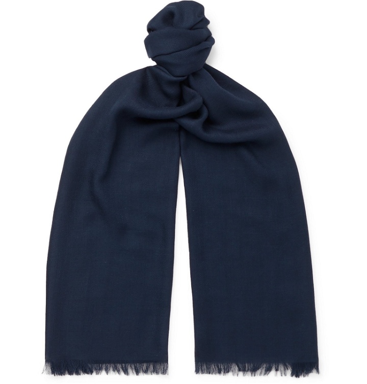 Photo: Loro Piana - Fringed Cashmere and Silk-Blend Scarf - Blue