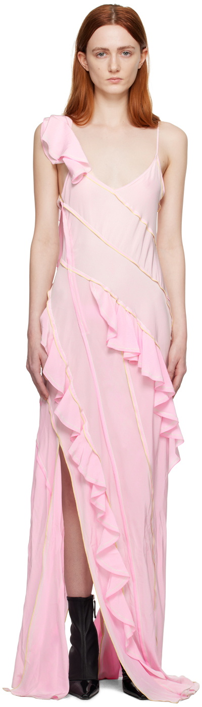 Victoria Beckham Pink Ruffled Maxi Dress