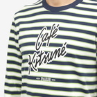 Maison Kitsuné Men's Cafe Kitsune Long Sleeve Striped Regular T-Shirt in Navy/White/Matcha Stripes