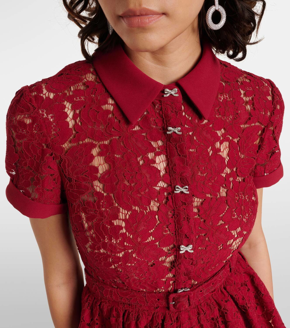 burgundy lace peplum midi dress reviews self-portrait - Burgundy Lace Collared Midi Dress main image 1