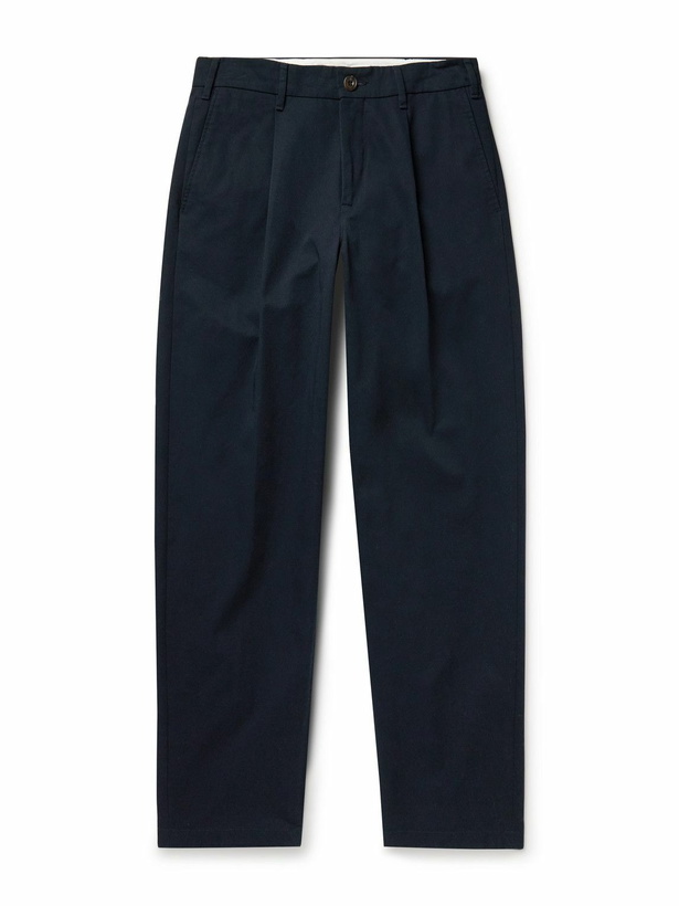 Photo: Richard James - Straight-Leg Pleated Cotton-Twill Trousers - Blue