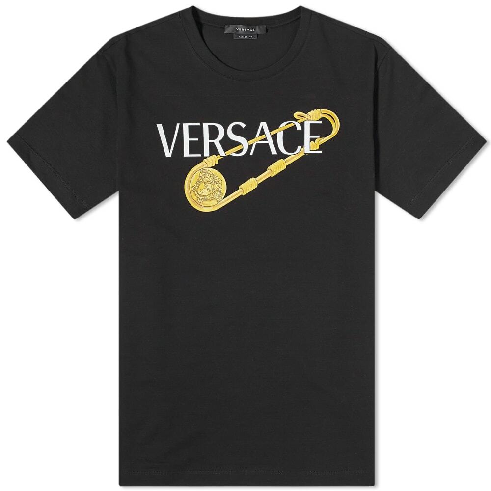 Versace Men's Safety Pin Logo T-Shirt in Black/White Versace