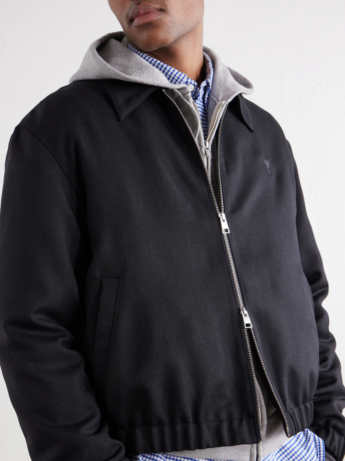 AMI PARIS - Ami De Coeur Logo-Embroidered Virgin Wool-Gabardine Jacket - Black