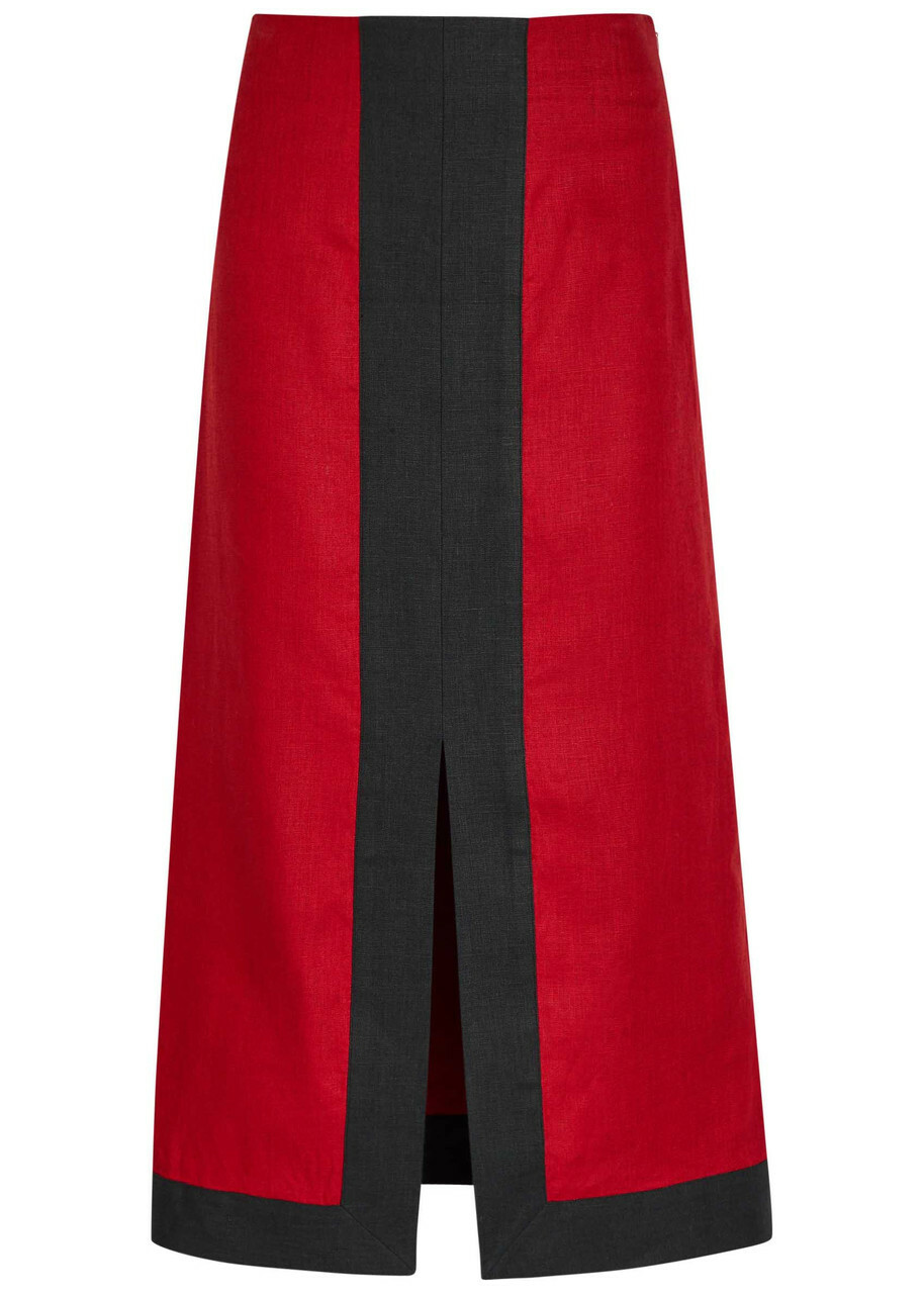 Liberowe Ruth Panelled Linen Midi Skirt Red