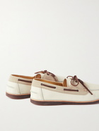 Brunello Cucinelli - Suede-Trimmed Full-Grain Leather Boat Shoes - Neutrals