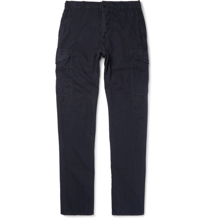 Photo: James Perse - Slim-Fit Garment-Dyed Linen and Cotton-Blend Cargo Trousers - Navy