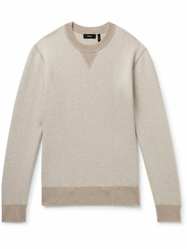 Photo: Theory - Alcos Herringbone Wool-Blend Sweatshirt - Neutrals