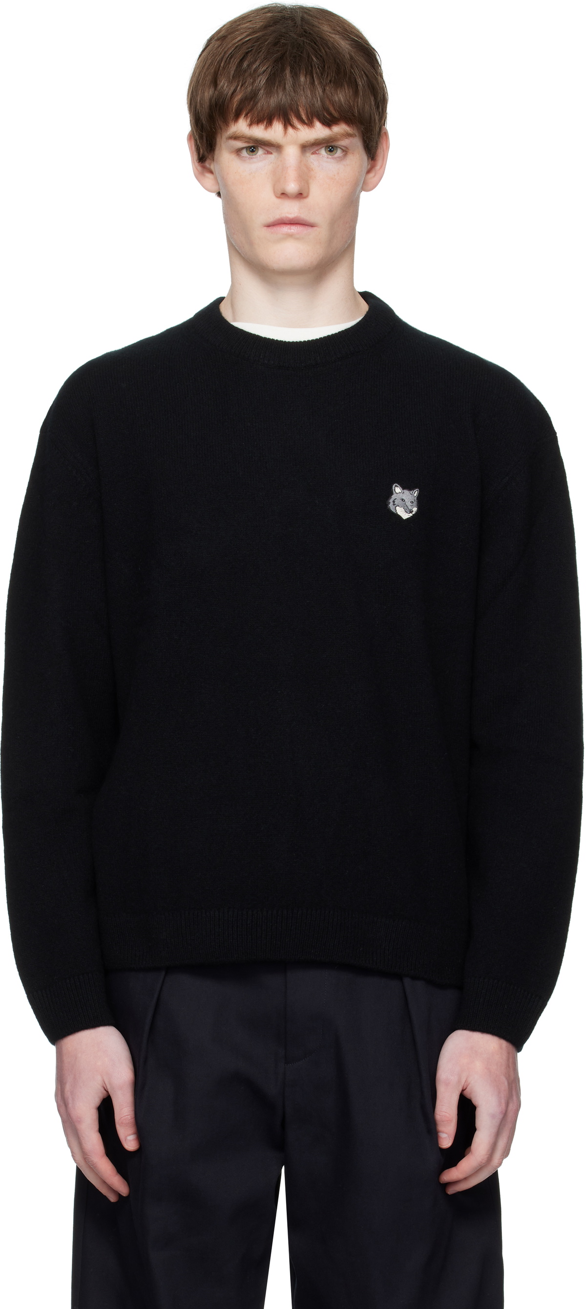 Maison Kitsuné Black Fox Head Lambswool Comfort Sweater