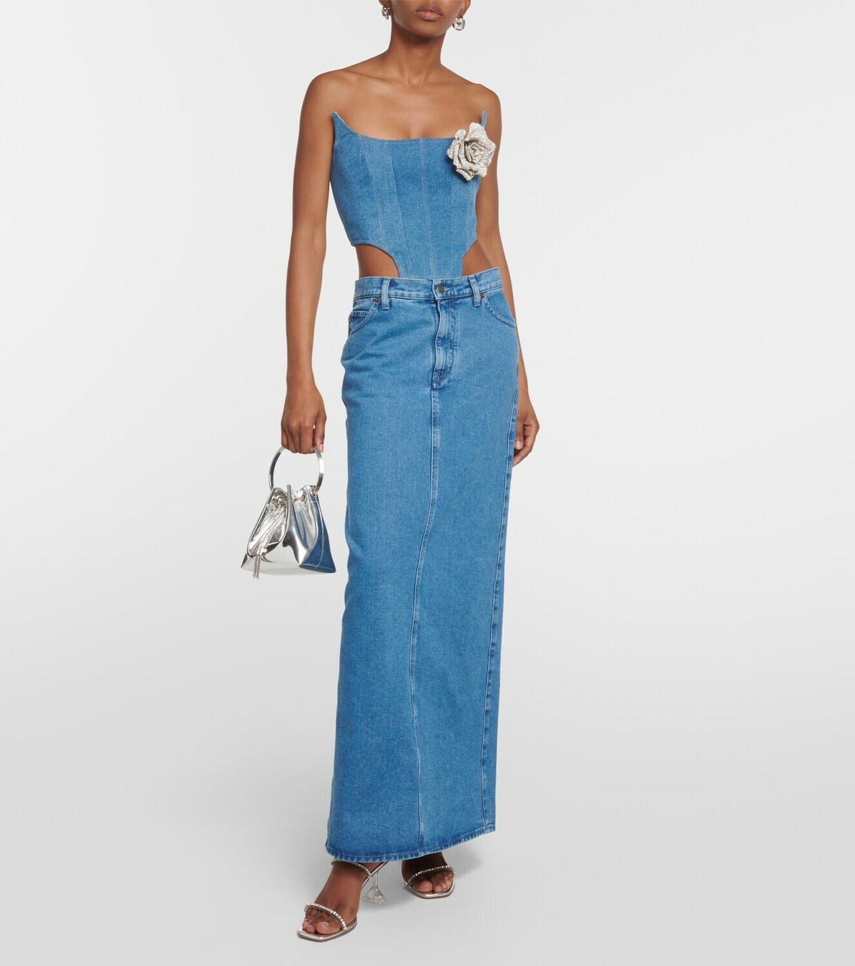 Giuseppe di Morabito Rose-appliqué denim bustier