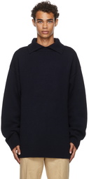 Jil Sander Navy Split High-Neck Sweater Polo