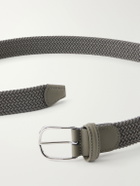Anderson's - 3.5cm Leather-Trimmed Woven Elastic Belt - Gray
