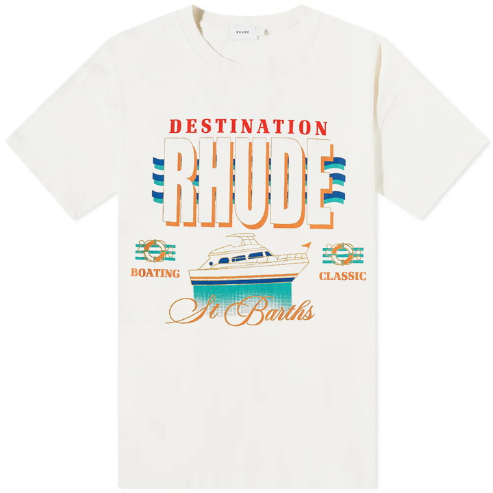 Photo: Rhude Men's Destination Logo T-Shirt in Vtg White