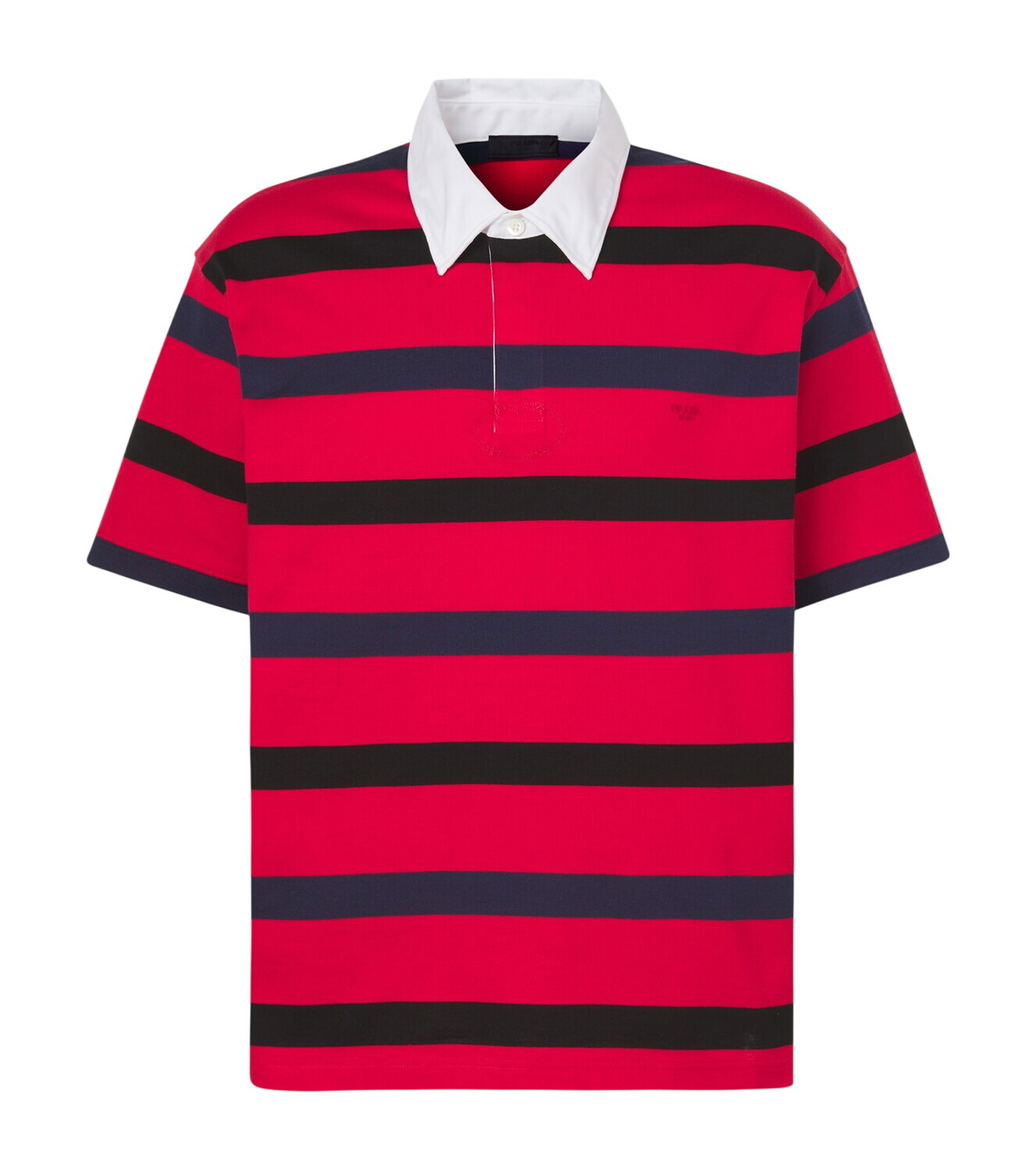 美品 PRADA ボーダー半袖ポロシャツ レッド サイズL*ED203 Red Striped jersey polo shirt | PRADA - United States