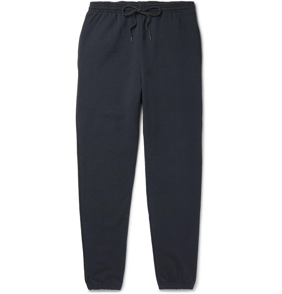 Photo: A.P.C. - Virgil Slim-Fit Tapered Logo-Print Loopback Cotton-Blend Jersey Sweatpants - Men - Navy