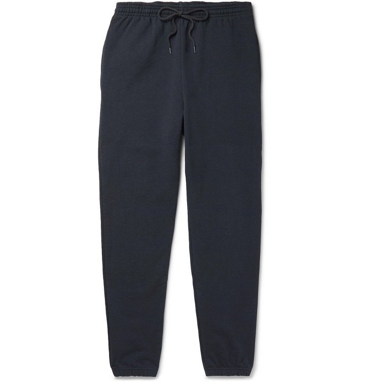 Photo: A.P.C. - Virgil Slim-Fit Tapered Logo-Print Loopback Cotton-Blend Jersey Sweatpants - Men - Navy