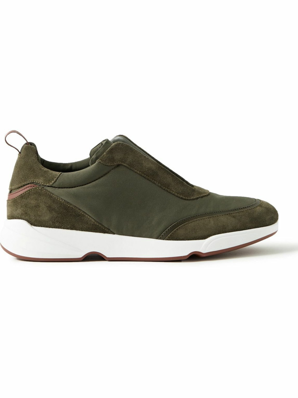 Photo: Loro Piana - Modular Leather-Trimmed Suede and Twill Sneakers - Green