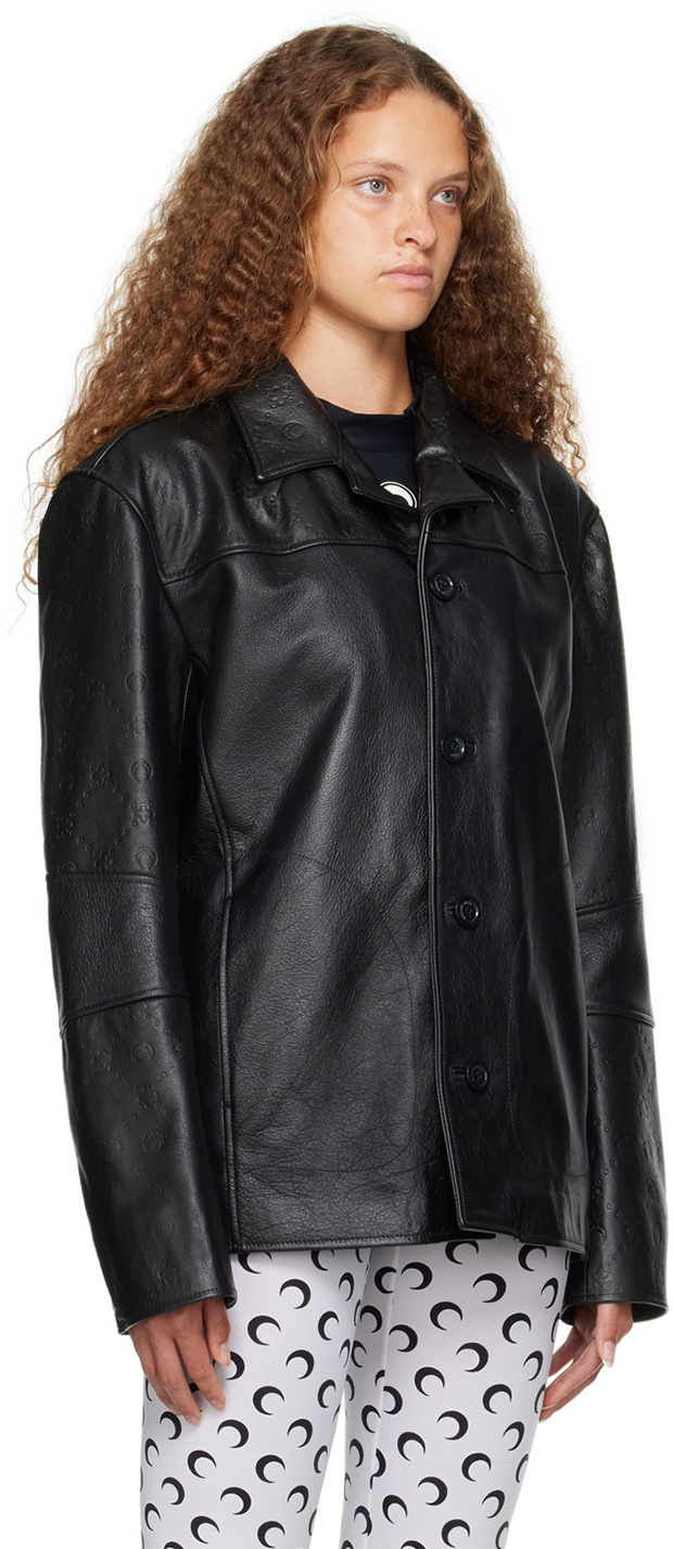 Marine Serre Embossed Monogram Leather Jacket In Black