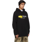 Palm Angels Black and Yellow Sprayed Logo Hoodie