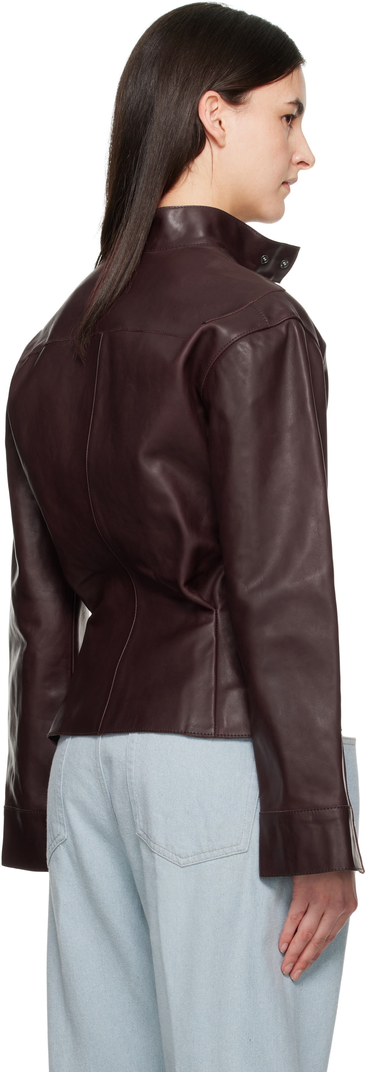 Victoria Beckham Burgundy Sculptural Leather Jacket