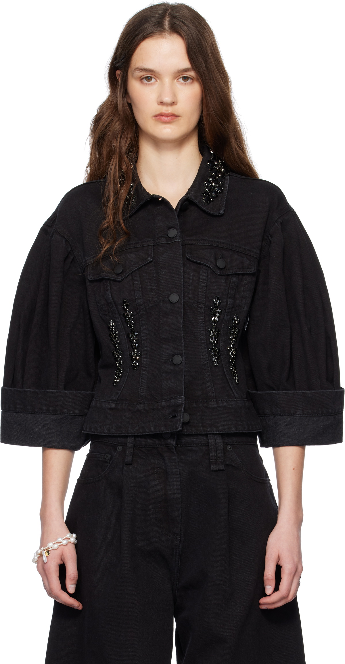 【SIMONE ROCHA】Turbo Embellished Sculpted デニムジャケット black-turbo-embellished-