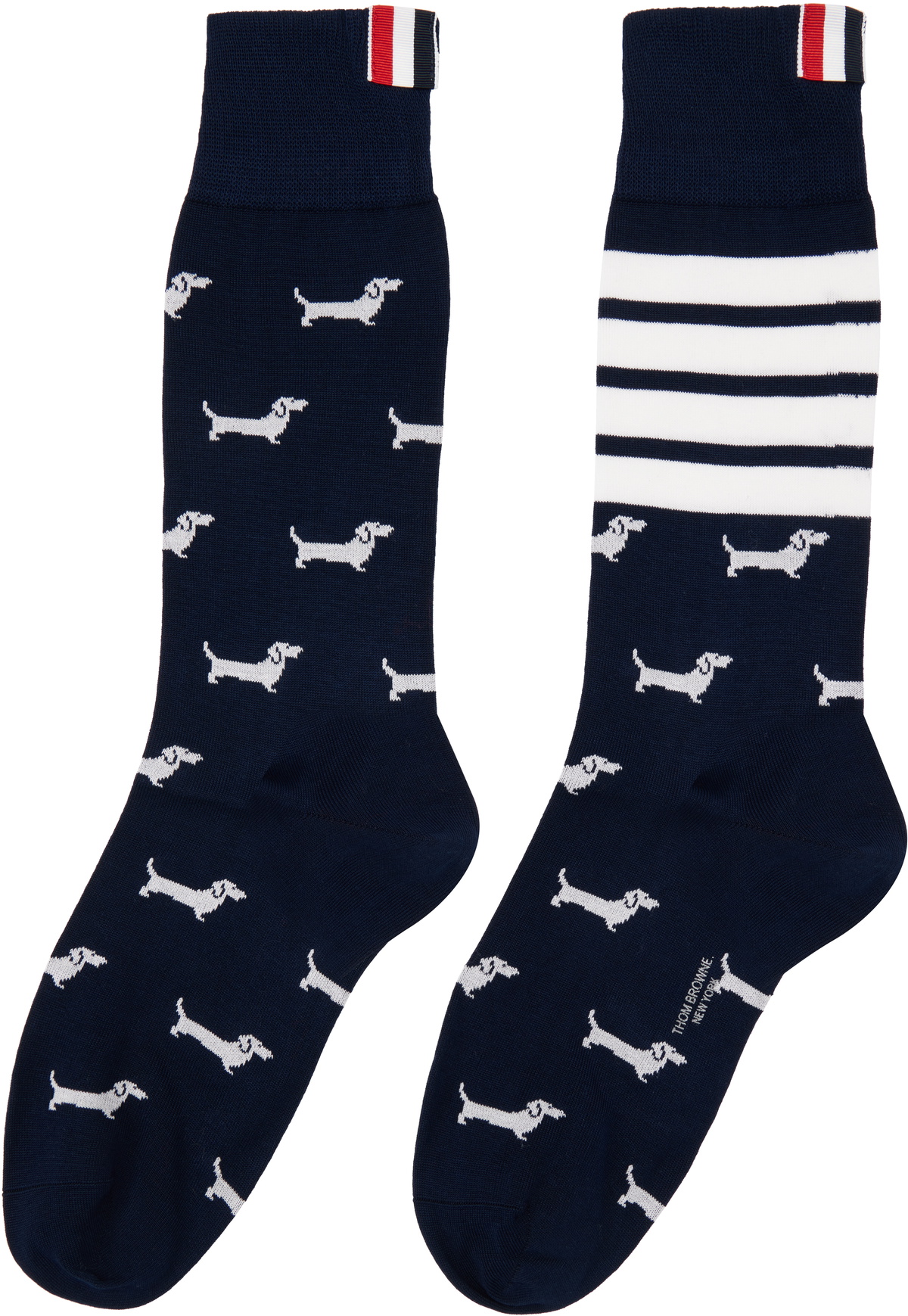 Thom Browne Navy Cotton 4-Bar Hector Mid Calf Socks
