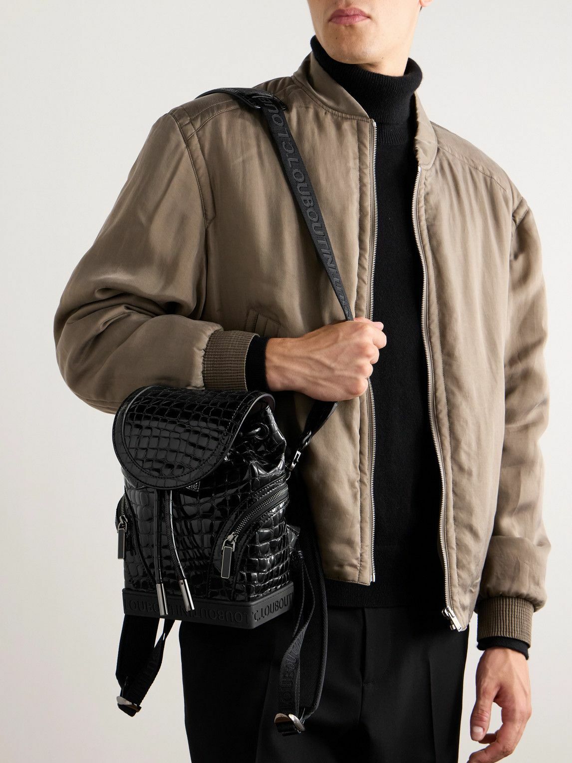 Christian Louboutin - Explorafunk Small Croc-Effect Patent-Leather Backpack