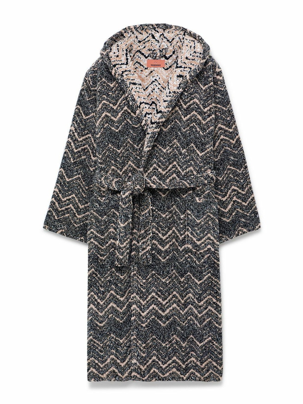 Photo: Missoni Home - Striped Cotton-Terry Jacquard Hooded Robe - Brown