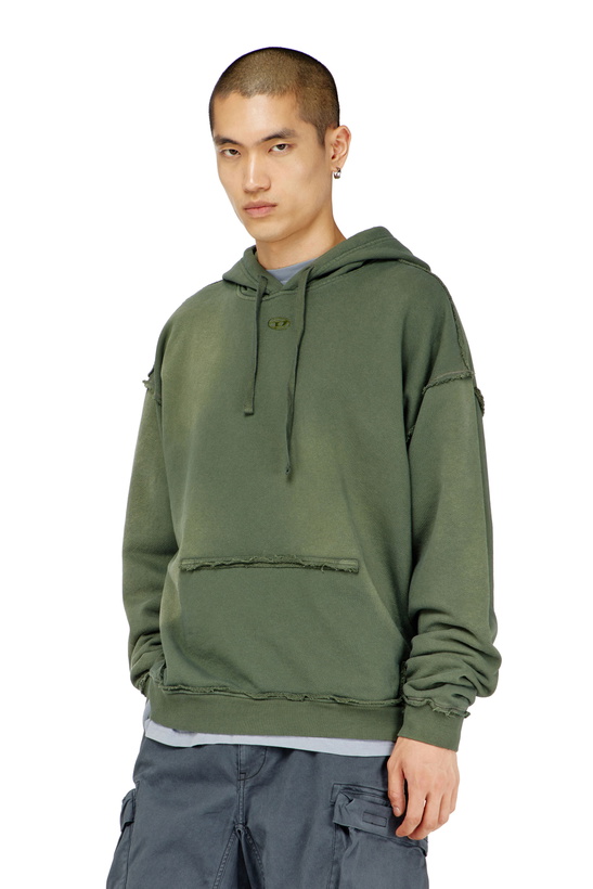 Photo: Diesel Faded cotton hoodie with frayed details - Sweaters Mens in Green