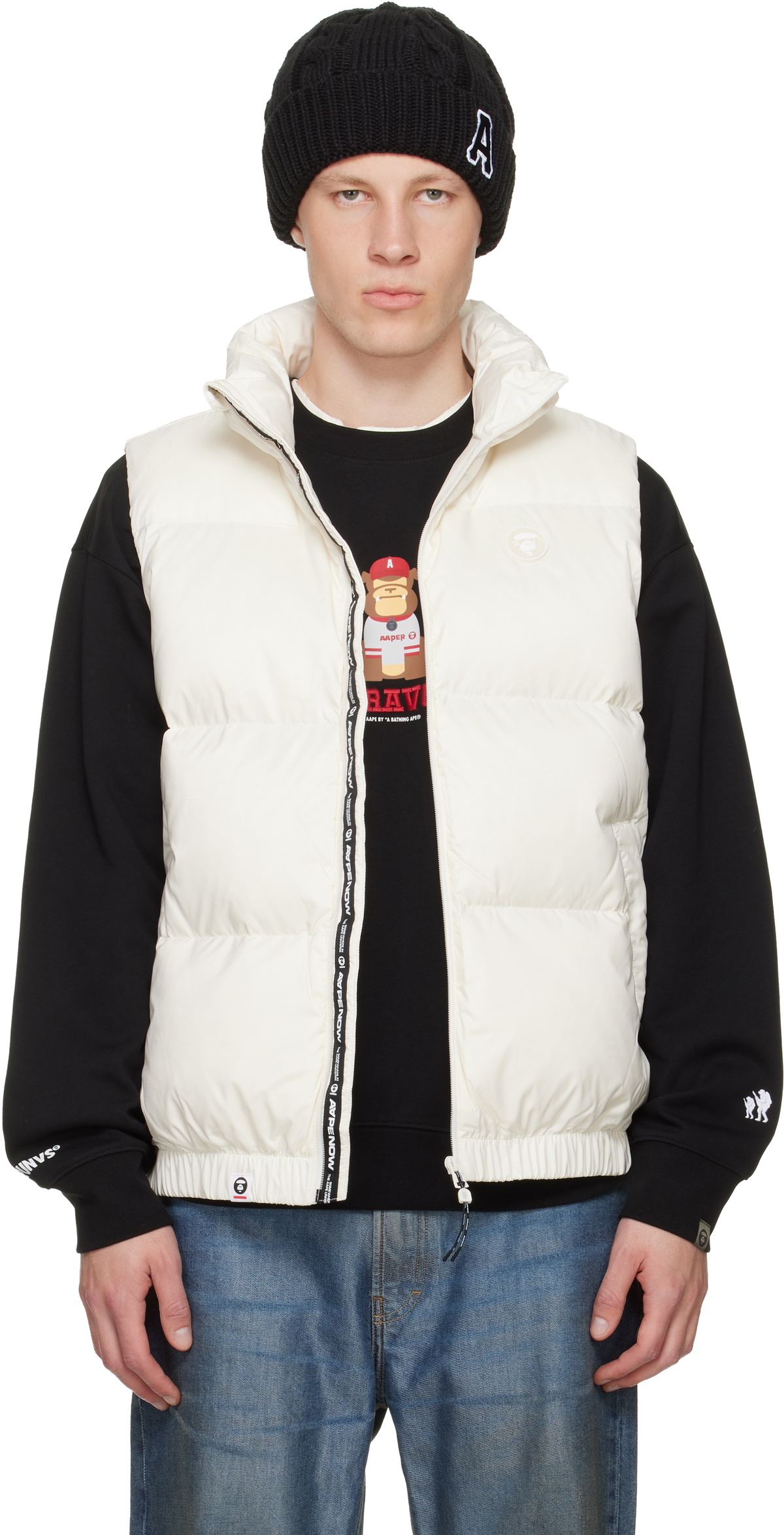 AAPE by A Bathing Ape White 'AAPENOW' Moonface Down Vest