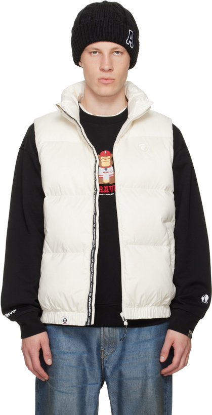 Photo: AAPE by A Bathing Ape White 'AAPENOW' Moonface Down Vest