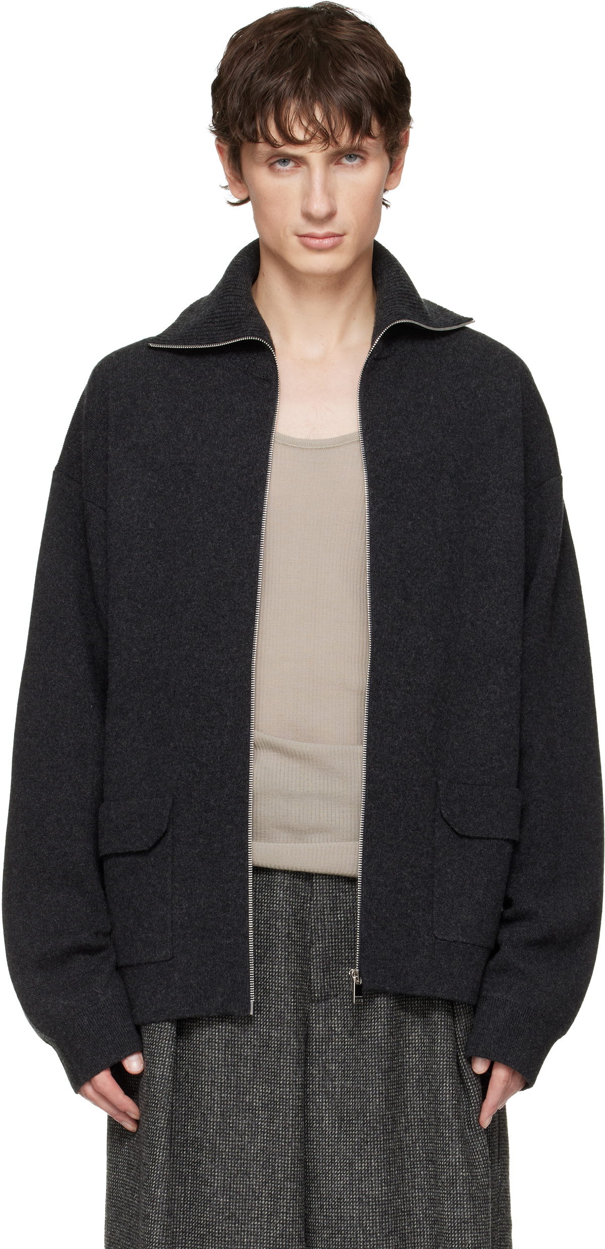 Lanvin Gray Cashmere Zip Cardigan