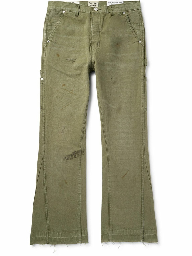 Photo: Gallery Dept. - Flared Distressed Cotton-Canvas Cargo Trousers - Green