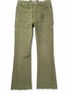 Gallery Dept. - Flared Distressed Cotton-Canvas Cargo Trousers - Green