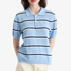 DUNST Women's Unisex Striped Polo Knit in Skyblue/Cream