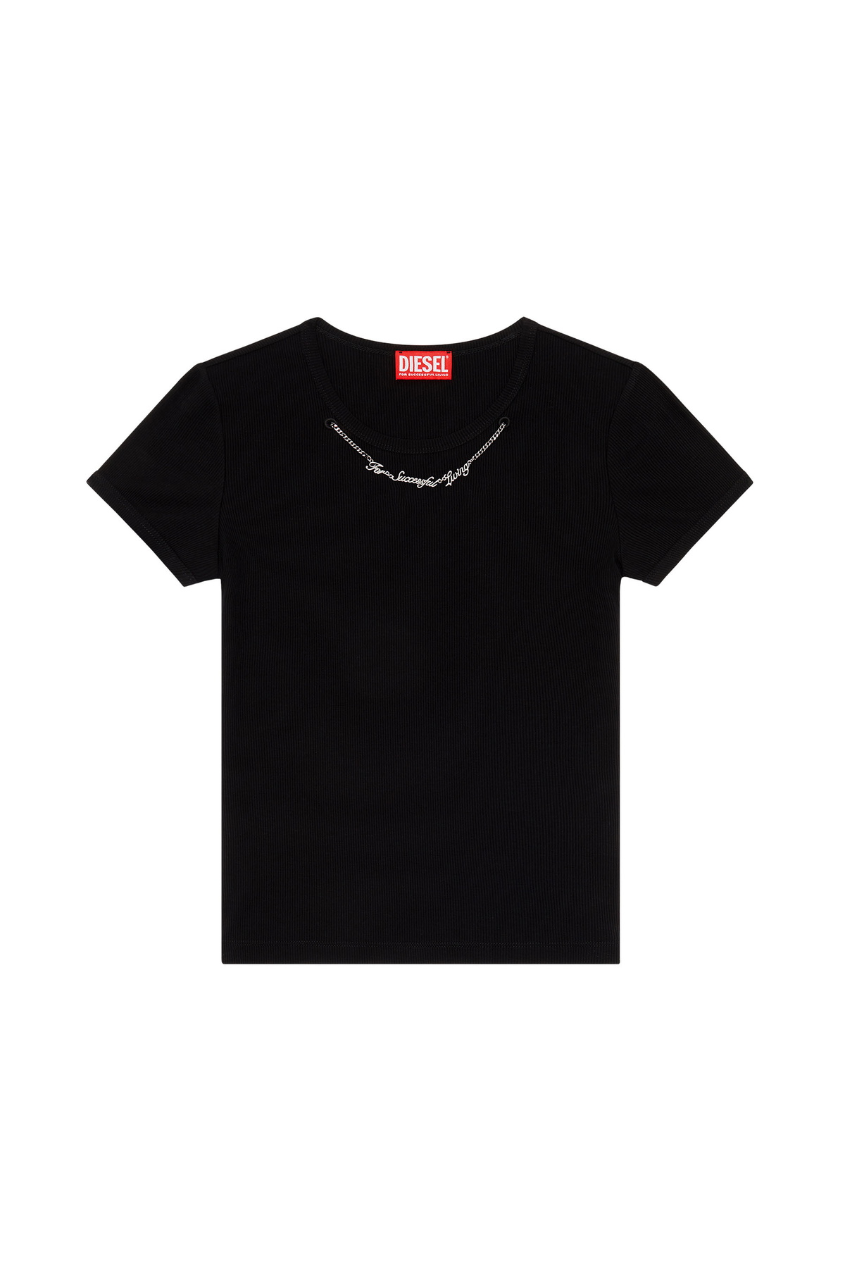 Diesel Ribbed-jersey top with chain necklace - T-Shirts Womens in Black