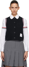 Thom Browne Navy Pique RWB Trim Sleeveless Shirt